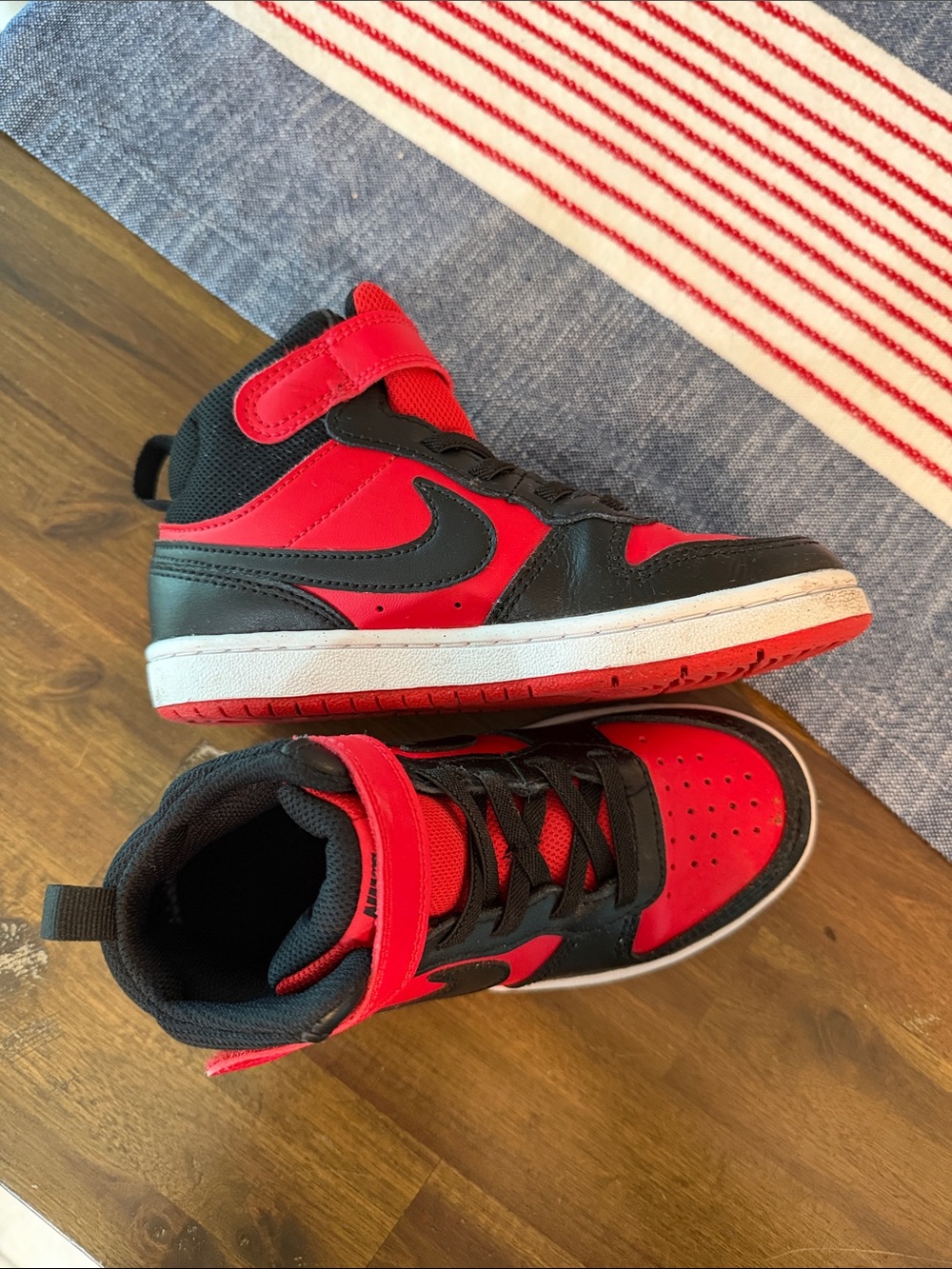 Nike Kids Red and Black High-Top Sneakers with Strap